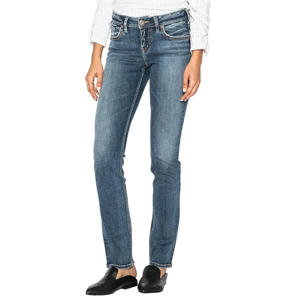 Women's Curvy Fit Straight Leg Jeans Cotton Elastane Mid Rise 28w